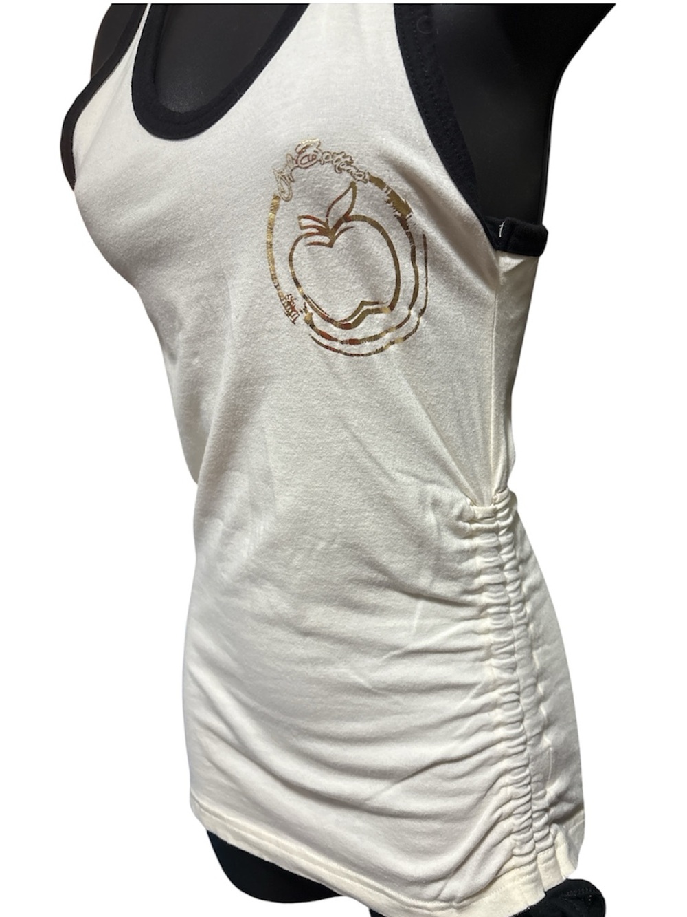 Vintage APPLE BOTTOMS Cream Racerback Tank Top Gold Graphic Side Drawstring NWOT - Picture 5 of 6